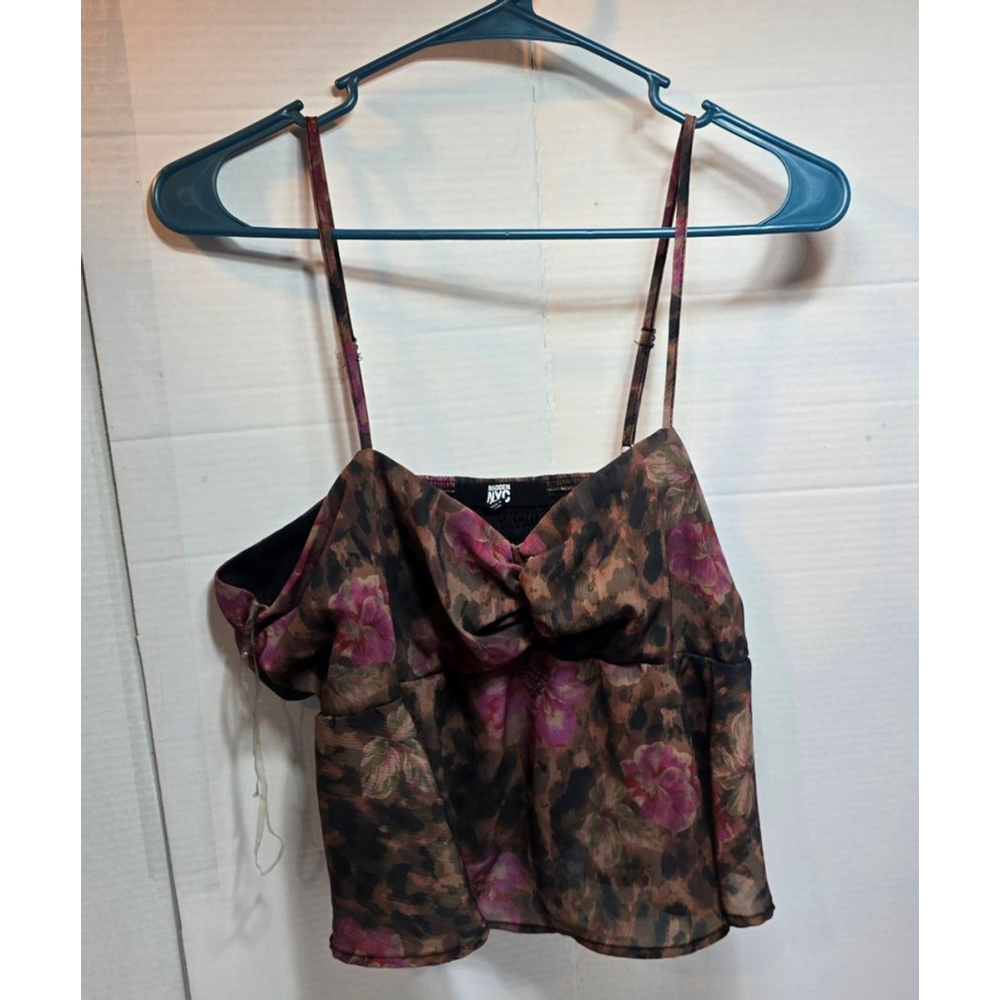 Women's Madden NYC Floral Leopard Print Crop Top XL Brown Pink